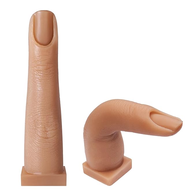 Deciniee Upgraded Square Base fake finger 2PCS Silicone Practice Fingers for Acrylic Nails Flexible Nail Practice Finger Soft Nail Training Model Mannequin Finger for DIY Nails Practice（N0.3）