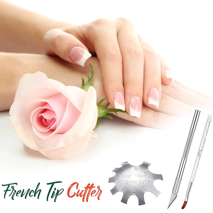 3 Pieces Acrylic Nails Tool Kit Includes French Tip Cutter, Manicure Edge Trimmer, Smile Line Cutter,French Tip Cutting Knife and Acrylic Nail Art Brush(Silver)