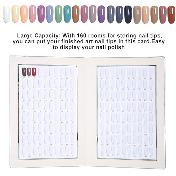 160 Slots Nail Gel Color Card Nail Polish Display Chart Book Nail Polish Color Card Nail Art Showing Shelf Suitable for Manicurists or DIY(Gold)