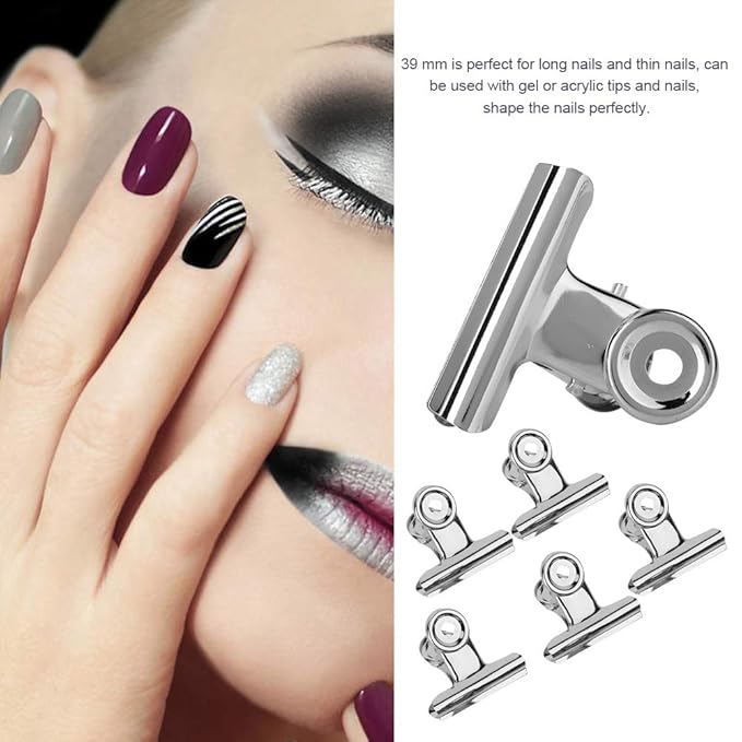 Nail Extension Clips, 5PCS Stainless Curve C Nail Curvature Pinching Clips Multi-functional Nail Art Accessories Metal Tools