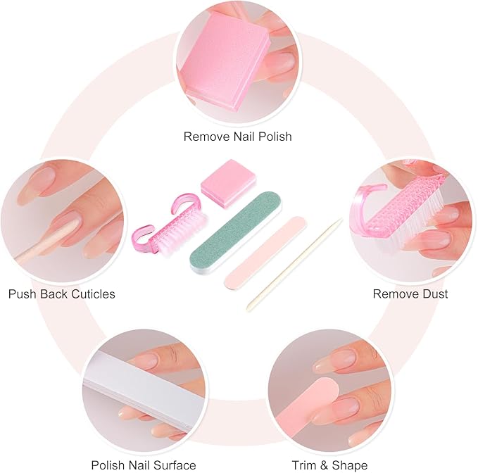 10 Sets Disposable Manicure Prep Kit for Travel Home, Portable Basics 5 in 1 Nail Salon Pedicure Kit, Professional Nail Tool Supplies, Nail File, Mini Buffer, Wood Stick & Handle Grip Brush
