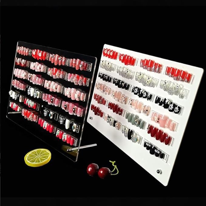1Pcs White Acrylic Nail Art Display Holder, BetterJonny 50Pcs Nail Stand with 3M Double Sided Tape for Professional Salon False Nail Sample Display