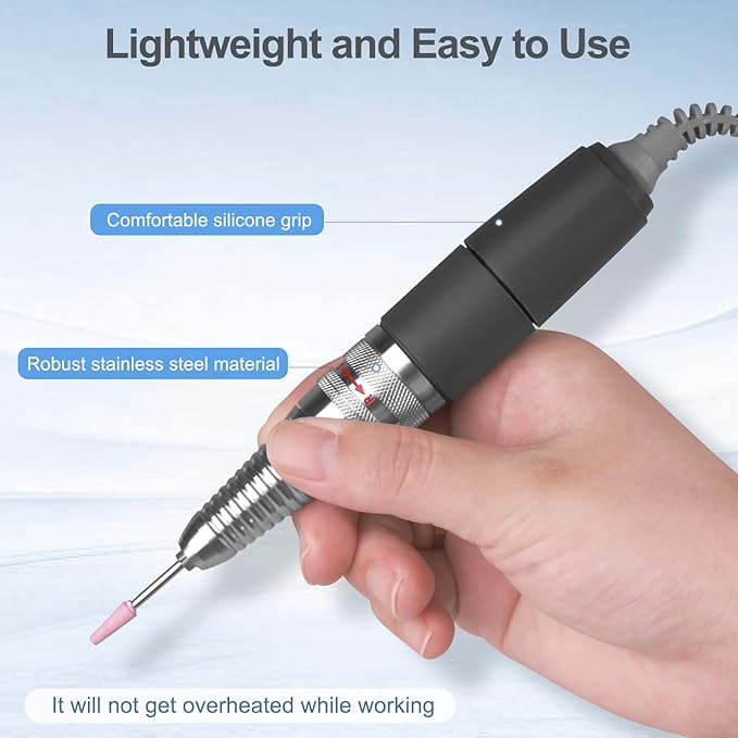 Nail Drill Handpiece for UP200 Machine, Compatible with KUPA KP55, KP60, KP5000, HoMove 35000RPM Professional Electric Nail File Handle Replacement 3 Pins, Low Noise and Comfortable (Only Handpiece)