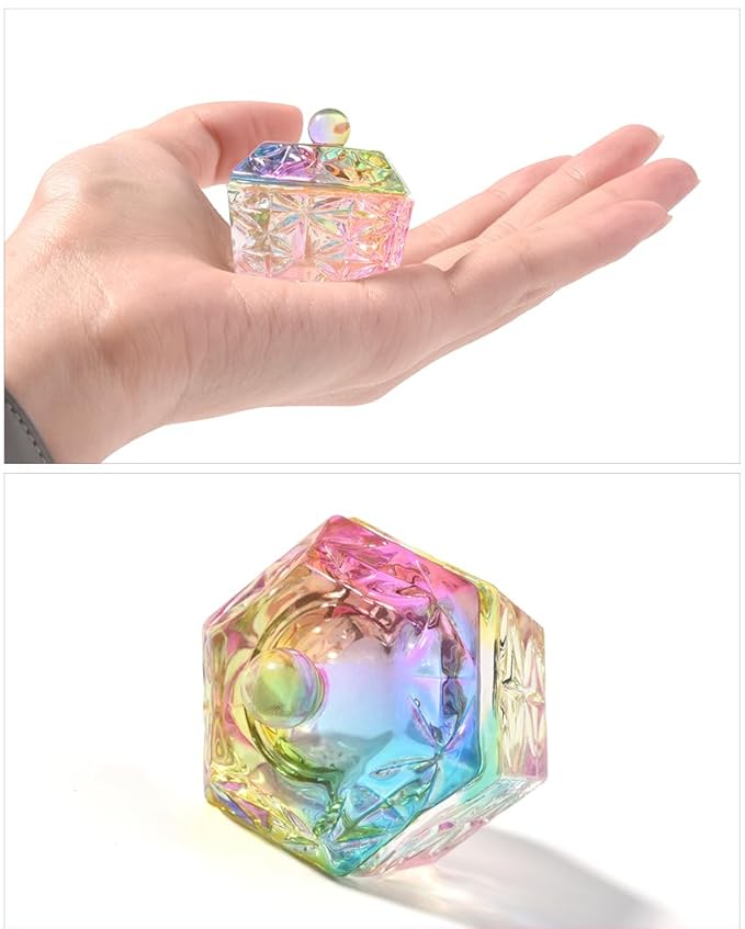 Nail Dappen Dish for Acrylic Powder Liquid Glass Crystal Dappen Dish Nail Art Crystal Cup for Acrylic Powder Liquid Manicure Brush Cleaning Bowl Cup Jewlery Tray (1pc Iridescent Dish)