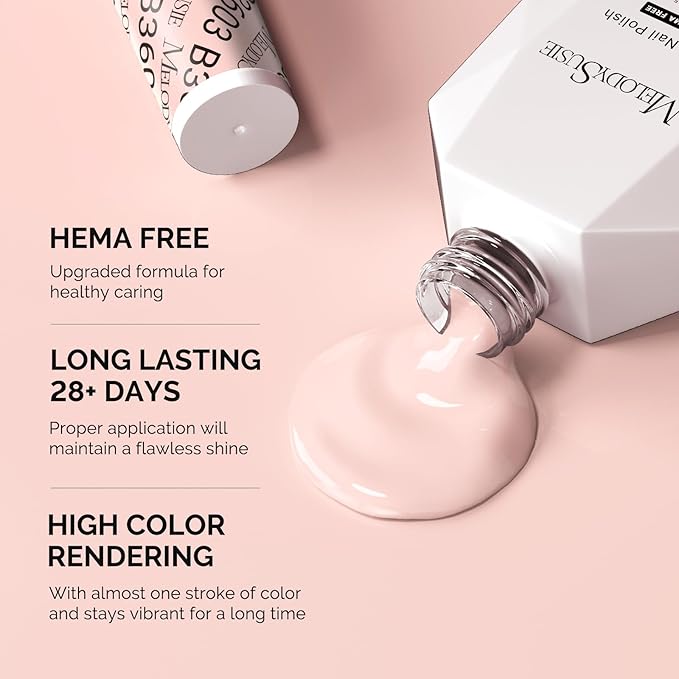 MelodySusie Hema Free Gel Nail Polish, 0.5 Fl Oz Thick Pastel Pink Gel Polish, Non-Toxic, Long Lasting, Soak Off UV Nail Polish, Manicure Nail Design Salon DIY Nail Art at Hom B3603