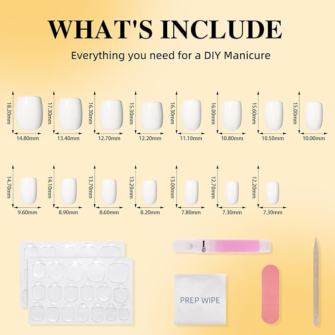 White Press on Nails - Short Square Press on Nails, Milky Nails Press Ons for Women DIY Fake Nails Kit with Glue, Glossy Reusable Glue on Nail Short in 15 Sizes - 30pcs, Milky White