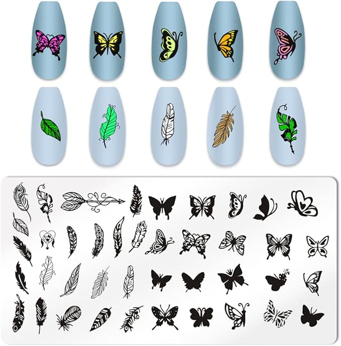 6pcs Butterfly Nail Stamping Plate Nail Stamping Kit for Nails Butterfly Flower Bird Feather Leaf Image Plates Stamper Kit Nail Stamping Plates for Nails