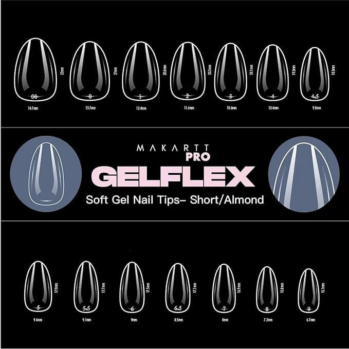 MakarttPro GelFlex Soft Gel Nail Tips – 500pcs Short Almond Clear – 14 Sizes 00–9 – Lightweight, Durable & Easy to Apply Nail Extension Tips for Nail Technicians and Beginners