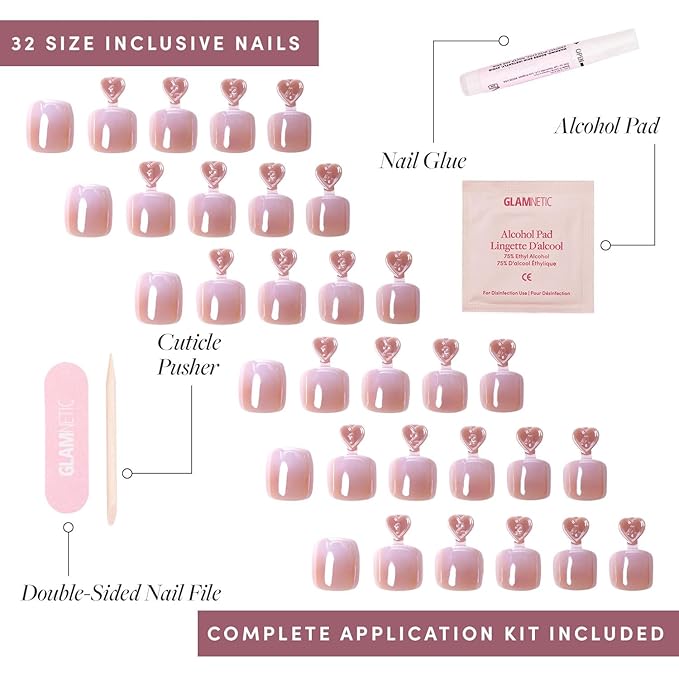 Glamnetic Press On Toenails - Fiancéd | Classic Black French Tip Fake Toe Nails with a Glazed Finish | 16 Sizes - 32 Toe Nail Kit with Glue