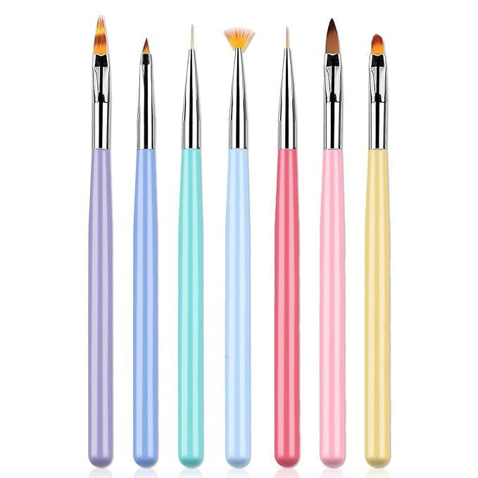 SILPECWEE 7pcs Acrylic Nail Art Brush Set Nail Polish Brushes Nail Design Tools with Extension Gel Brush Polish Brush Carved Brush Nail Art Liner Brushes Manicure Brush Nail Art Tools