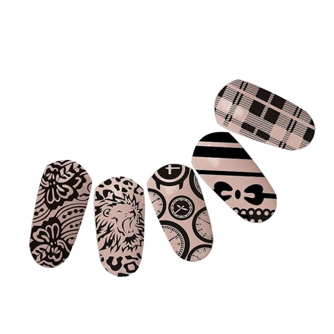 Mezerdoo 9Pcs Rectangle Nail Stamping Template Image Plates Lace Flower Strip Nails Stamp Stencil
