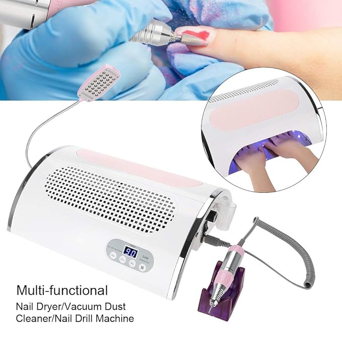 Sonew 4 in 1 Multi-functional Electric Nail Drill Machine, Nail File Drill Pen Kit with 54w Nail Dryer Lamp and Nail Art Dust Suction Collector, Nail Art Machine for Woman Home DIY and Nail Art Salon