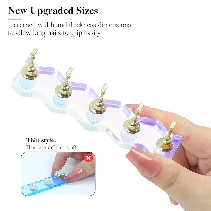 2 Sets Nail Stand for Press Ons Magnetic Acrylic Nail Holder with 100 Pcs Reusable Double Sided Stickers,for Artistic Nail Display Stand Home and Nail Salon Supplies, Sea Blue