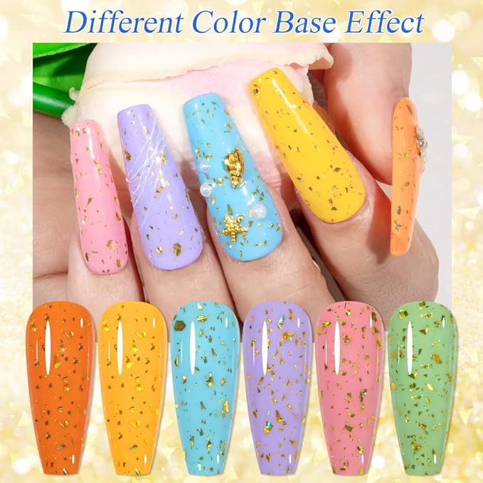 MIZHSE Gold Glitter Gel Nail Polish, Glitter Sequins Gel Polish Sparkle Shiny Christmas Soak Off U V LED Gels Polish for Nail Salon & Home DIY Manicure 10ml