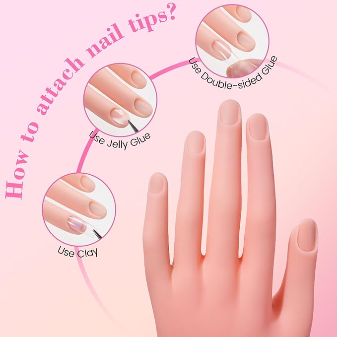 Practice Hand for Acrylic Nails, Flexible Nail Mannequin Hands for Nails Practice, Bendable Training Fake Hand Manicure for Nail Art Beginners