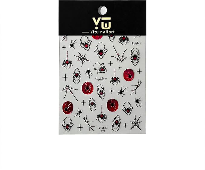 Halloween 5D Embossed Nail Art Stickers Decals Spider Gem Nails Sticker Spider Web Nails Decal Self-Adhesive Nail Art Decals for Women Halloween Decor