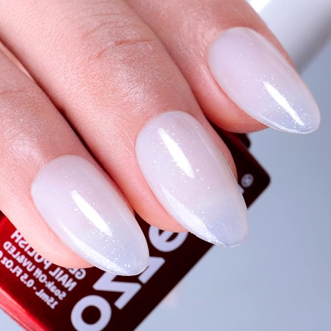 Jelly Gel Nail Polish,Milky White Silver Glitter Shimmer Neutral Sheer Nude Gel Polish Soak off UV LED Light Iridescent Translucent Sparkly Nail Gel Polish for Nail Art DIY Manicure 0.5 Fl Oz