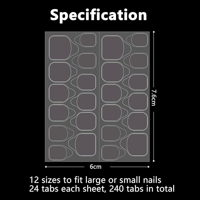 Laza 10 Sheets 240Pcs Pink Nail Adhesive Tabs 12 Sizes Waterproof Fake Nail Glue Sticker Super Sticky Nail Bond Double Sided Jelly Glue for Press On Nails Stickers Manicure Nails Glues Tabs No Crease