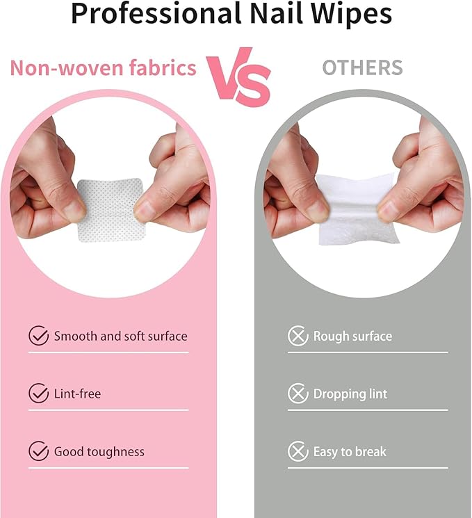 1200 PCS Lint Free Nail Wipes,Non-Woven Fabric Nail Cleaning Pads Lash Extensions Glue Cleaning Wipes,accompanied by 1 Empty Pump-Style Bottle Dispenser Nail Care Set (White)