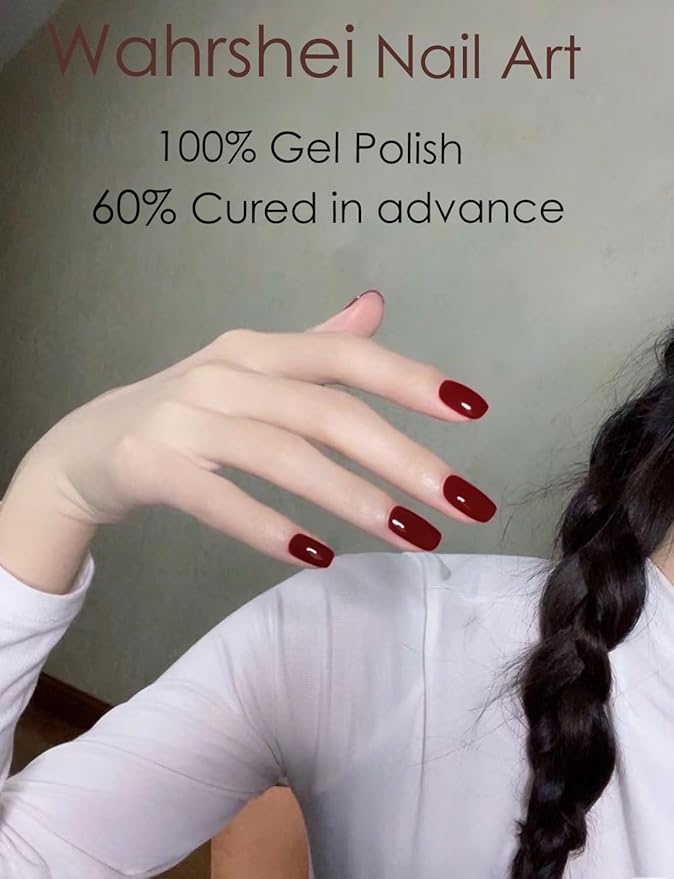 Semi Cured Gel Nail Strips, 20pcs Ancora Red Gel Nail Stickers UV, Wine Red UV Wraps for Home Nails DIY