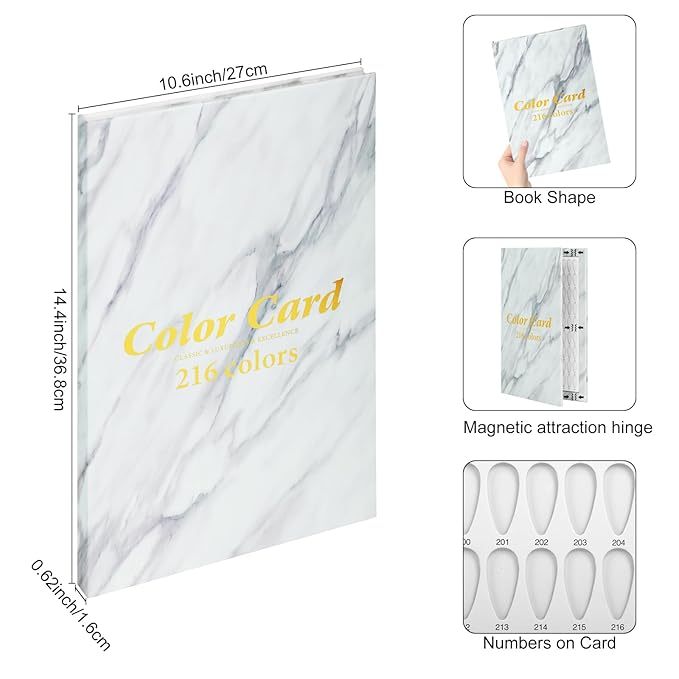 216 Nail Colors Book,Professional Nail Polish Chart Book with 240 Practice Tips & 1-300 Number Labels, Pre-Numbered Slots,Perfect for Salons and Home Use(Marble)