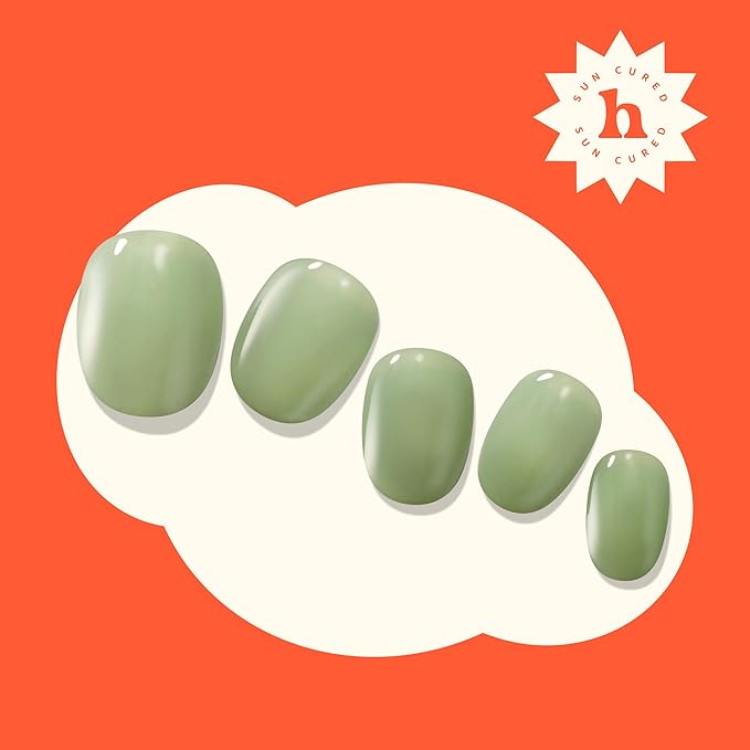 Heyhae Semi Cured Gel Nail Strips | No LED Lamp Needed | Solid, Green, Spring | Easy Apply & Remove, Salon Quality | Includes 28 Strips, 1 Prep Pads, Nail File & Wooden Stick - Hey, Matcha Girly