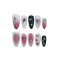 Hot Pink Press On Nails Almond Glitter Gradient White Black Almond Press on Nails Acrylic False Nails With Star Bow Designs 10pcs/Box Ballet Fake Nails Glue On For Women Girls(S)