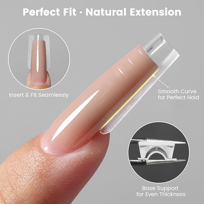 YOKEFELLOW Original Sandwich Nails Dual Forms - 240Pcs Nail Mold for Quick Nails Extension, No Paper Forms Needed, 15 Sizes Plastic Form, Salon Nail Art Tools(W559-Square)
