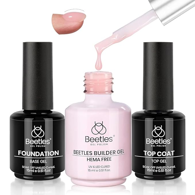 Beetles Hema Free Pink Builder Gel with No Wipe Gel Top Coat and Base Coat Shine Finish and Long Lasting, Soak Off LED Jelly Nude Builder Nail Strengthener Extension Thickening & Repair