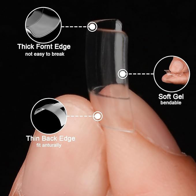 720 Pcs 3 Styles Extra Short Half Cover Almond - Small Square - French Square Tip for Nails Set,Soft Gel Acrylic Nail Tips Clear Pre-shape French Tip for Nail Extension 12 Sizes DIY Nail Salon 3 Boxes
