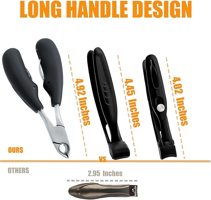 Precision Stainless Steel Heavy Duty Angled Head,Wide Jaw Clippers for Seniors and Man,Ingrown Toenail,Thick Nail.Long Handle, Extra-Large Slanted Nail Cutter.Men,Women,Elderly.6Pcs