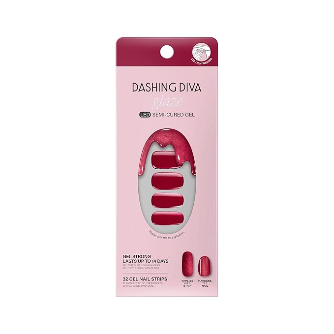 Dashing Diva Glaze Effects Nail Strip Set - Ruby Red Apple - Long Lasting, Chip Resistant, Semi-Cured Gel Nails - 4-Piece Manicure Set with 32 Strips