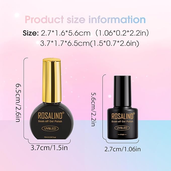 ROSALIND 25pcs bright Gel Nail Polish Set 21 colors Pastel Pinks Neon Rainbow gel polish with 10mL 4pcs Base & Top Coat， Soak Off U v DIY Salon Nail Gel Gift for Women