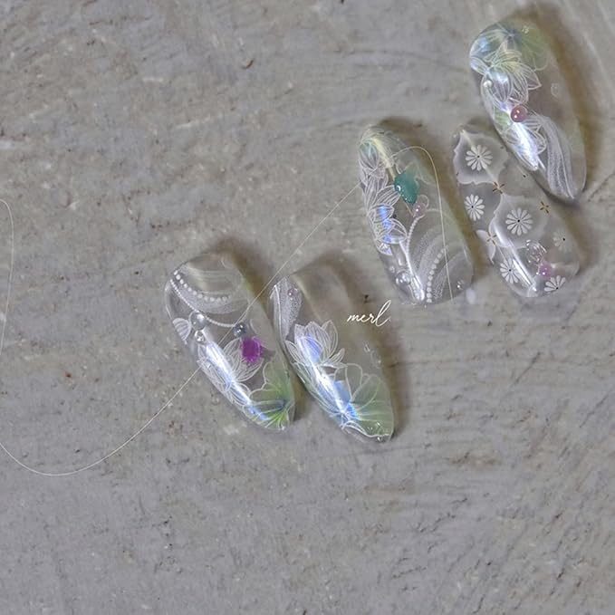 Summer Lotus Flower Leaves Nail Art Stickers Aurora Light Nail Decals Embossed Self Adhsive Sticker for Women Girls DIY Nails Manicure Salon (Lotus)