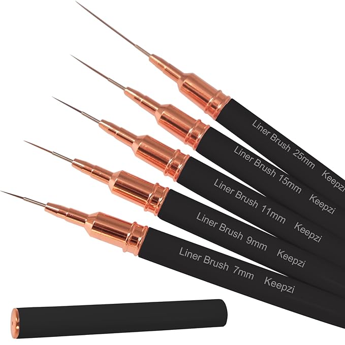 Professional Detail Nail Art Paint Liner Brush Set, 5Pcs Small Polish Design Tech Nail Tip Fine Line Striping Brushes, 25/15/11/9/7Mm Skinny Long Bristle Nails Drawing Pincel Para Uñas (Black)