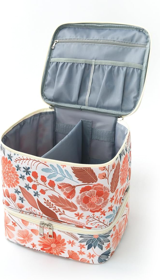 Nail Polish Organizer Aesthetic Nail Organizers and Storage, Bow Nail Supplies Kit Organizer Travel Carrying Case for Manicure Tools (Floral G, 2 Layer)