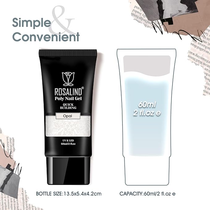 ROSALIND White Poly Extension Gel, 2oz/60ml White Poly Nail Gel for Nail Art Decoration, Pure Color Builder Whites Thickening Polys Extension Easy to DIY Use at Home Need UV Lamp