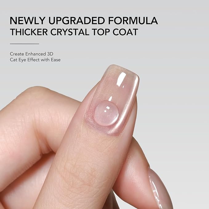 GAOY Crystal Top Coat Specialized for Cat Eye Gel, Easily Enhances Cat Eye Effect, High Gloss for Long Lasting UV Nail Art, 16ml