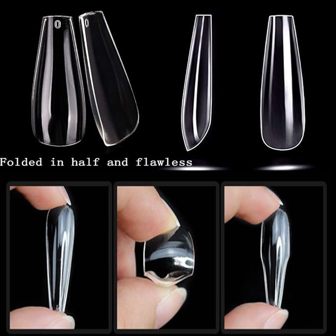 600pcs Long Coffin Fake Nails - Full Cover Natural Ballerina False Nail Acrylic Nail Tips with Case, Artificial Nails10 Sizes for Nail Salons and DIY Manicure