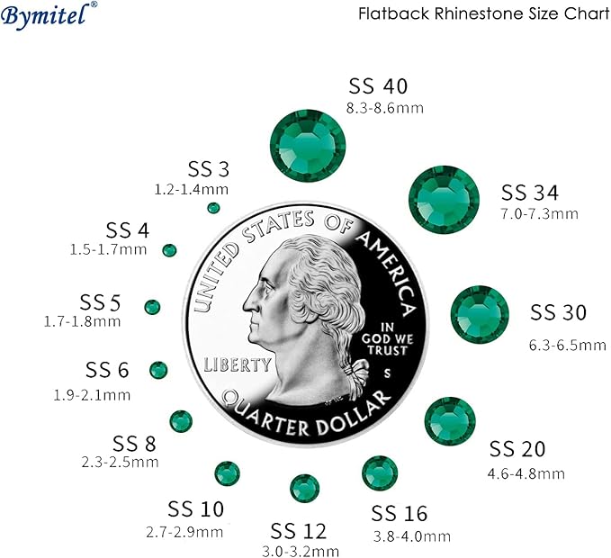 Bymitel 5000 Pieces 6 Mixed Sizes Glue Fix on Glass Rhinestones Round Crystal Gems Flatback for DIY Jewelry Making with one Picking Pen(6-Sizes 5000PCS, Emerald)