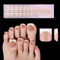 150pcs French Tip Press on Toenails Short Square, Brown Press On Nails White French Toe Nail Tips for Women, Soft Gel Fake Toe Nails, Acrylic Nails Soak off Nail Home DIY 15 Size