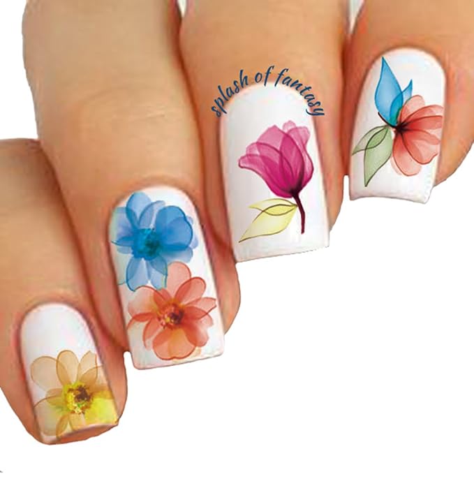 Nail Art 3D Stickers ♥ Colorful Flower Collection of 10 Decals /EE-I/