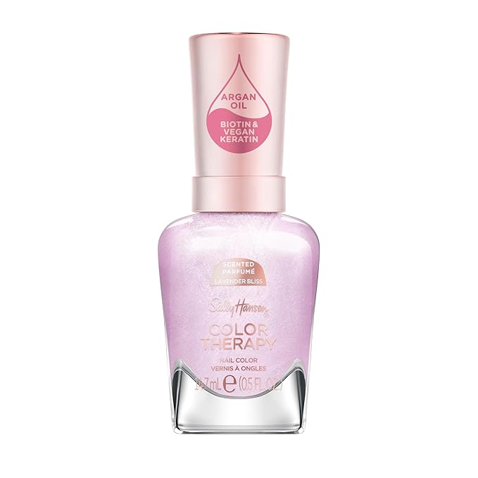 Sally Hansen Color Therapy Scented Nail Polish | Biotin, Argan Oil, Long Lasting, Healthy Nails, Nail Strengthener, Opaque | 387 Lavish in Lavender, Lavender Bliss | Light Purple Nail Color