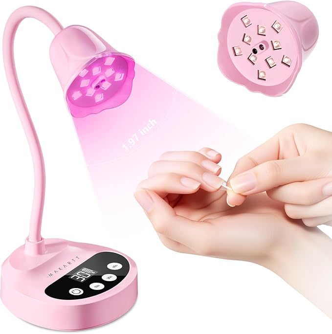 Makartt UV Nail Lamp - Gooseneck LED Nail Light with Auto Sensor & 4 Timers, Rechargeable USB Cordless Flash Cure Lamp Nail Dryer Fast Curing Gel Polish at DIY Home Salon(Pink)