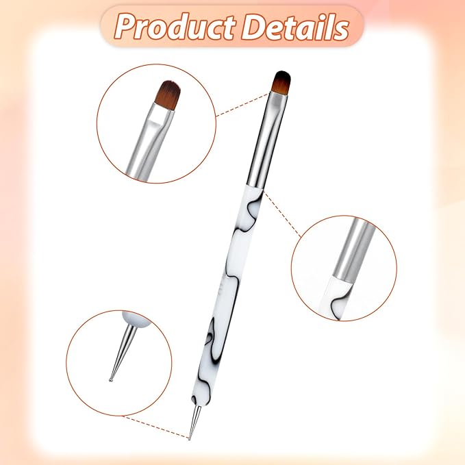 4 Pcs French Gel Nail Brushes, Double Head Acrylic Nail Art Brush with Dotting Tool, French Tip Brush, Professional Manicure Tool for DIY Nails Salon (10# 12# 14# 16#)