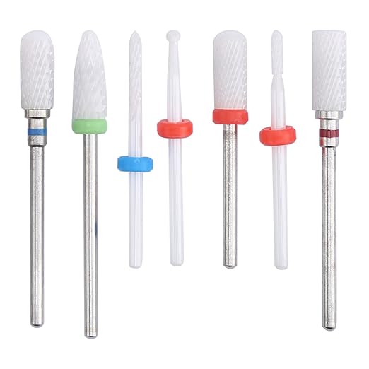 12pcs Ceramic Milling Cutter Drill Bit Electric Grinding Milling Cutter Files Ceramic Nail Drill Bit Bits Holder Set Cuticle Flame Rod for Nails D
