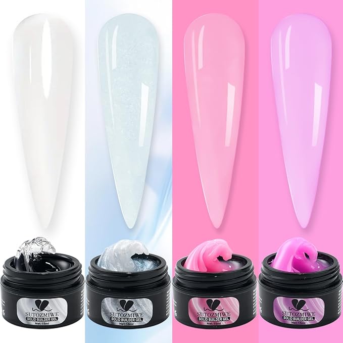 Solid Builder Gel for Nails,4 Colors Non-Sticky 3D Nail Sculpting Gel for Nail Art Flower Carving Modeling Design Hard Gels Nail Extension Glue with 3D Silicone Mold for Manicure Salon or Home DIY
