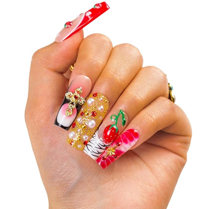 LOVFUL Handmade Acrylic Press on Nails Glitz | Short Press ons | Reusable Fake Nails | Square Classic Regular 1.3 in | H469-S