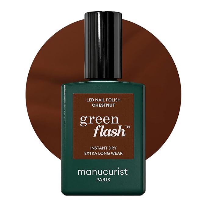 Manucurist Green Flash LED Chestnut Brown Gel Nail Polish - Vegan, 12-Free, Plant-Based - Strengthens and Protects the Nail - Gel Polish - Made in France - 0.5 fl oz