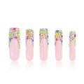 LOVFUL Press on Nails Jelly Beans | Handmade with Full Covered Crystals | Reusable Fake Nails | Square Mid length 1.7in | H125-S